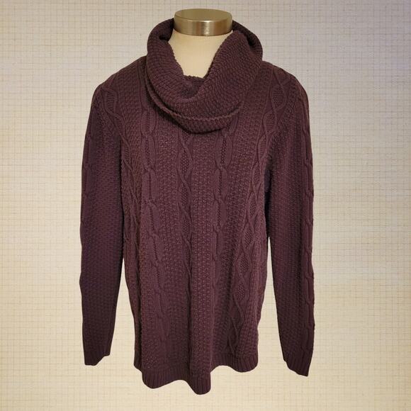 Jeanne Pierre Purple Cable Knit Cowl Neck Sweater Women's XL Cozy Pullover - Picture 1 of 9